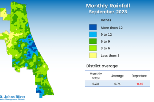 Map and table showing rainfall in September 2023