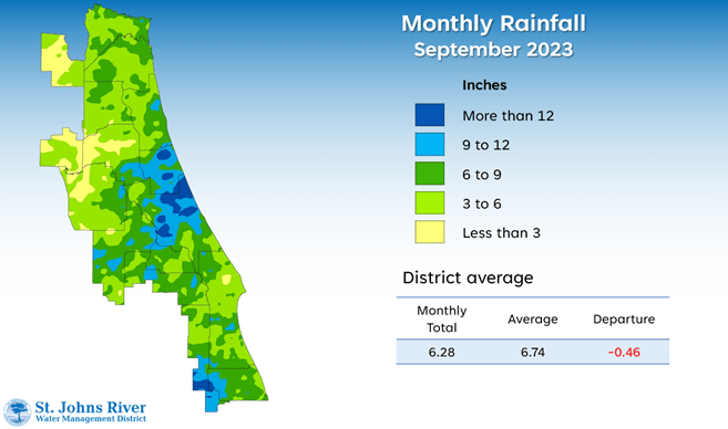 Map and table showing rainfall in September 2023