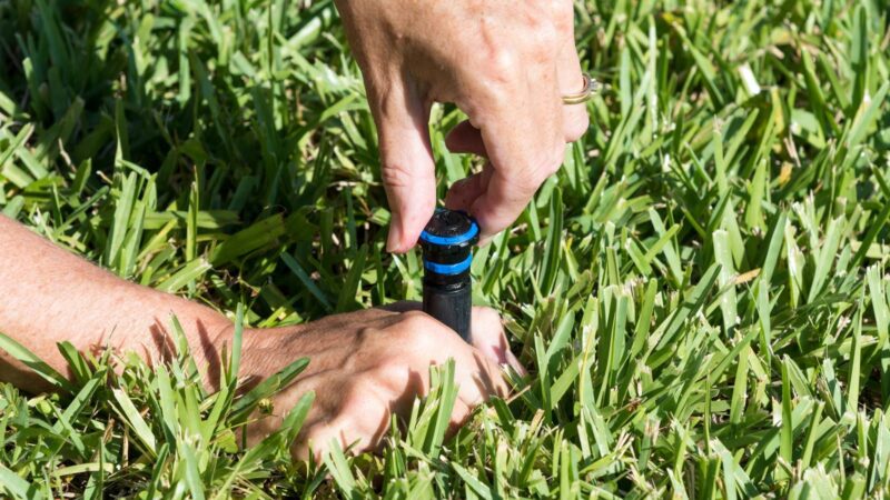 Man Adjusting a sprinkler