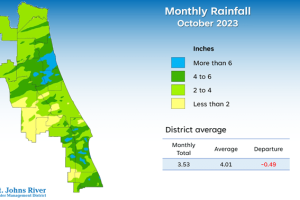 Map and table showing rainfall in October 2023