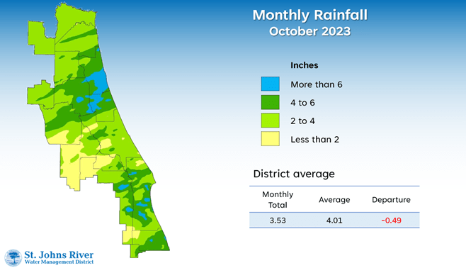 Map and table showing rainfall in October 2023