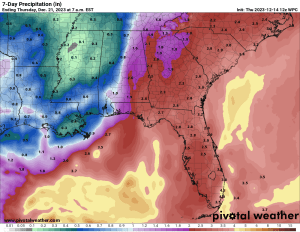 Radar rainfall image of the area surrounding Florida
