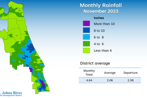 Map and table showing rainfall in November 2023