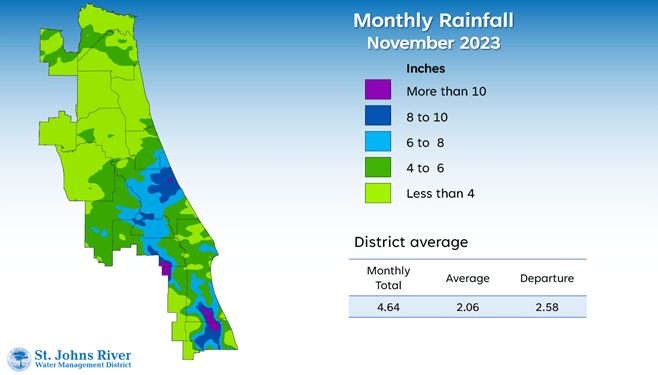 Map and table showing rainfall in November 2023