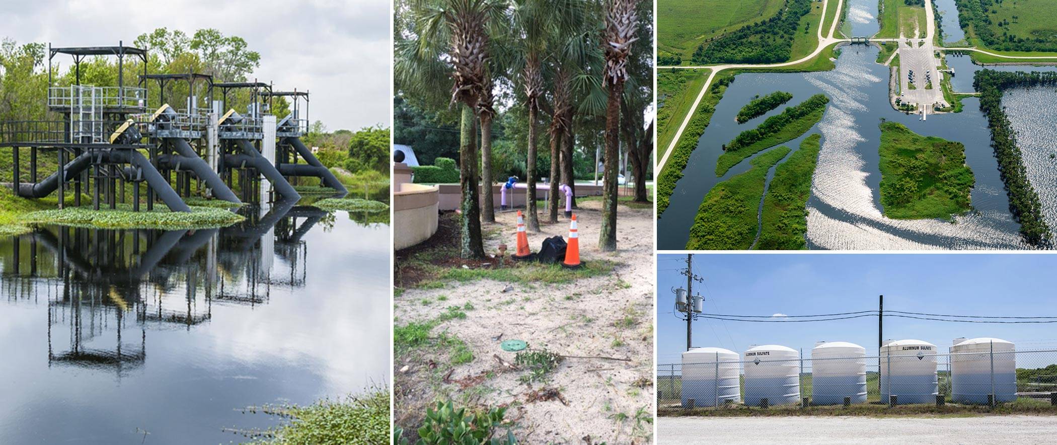Image collage of various District projects and lands