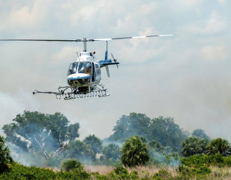 Helicopter igniting a prescribed fire
