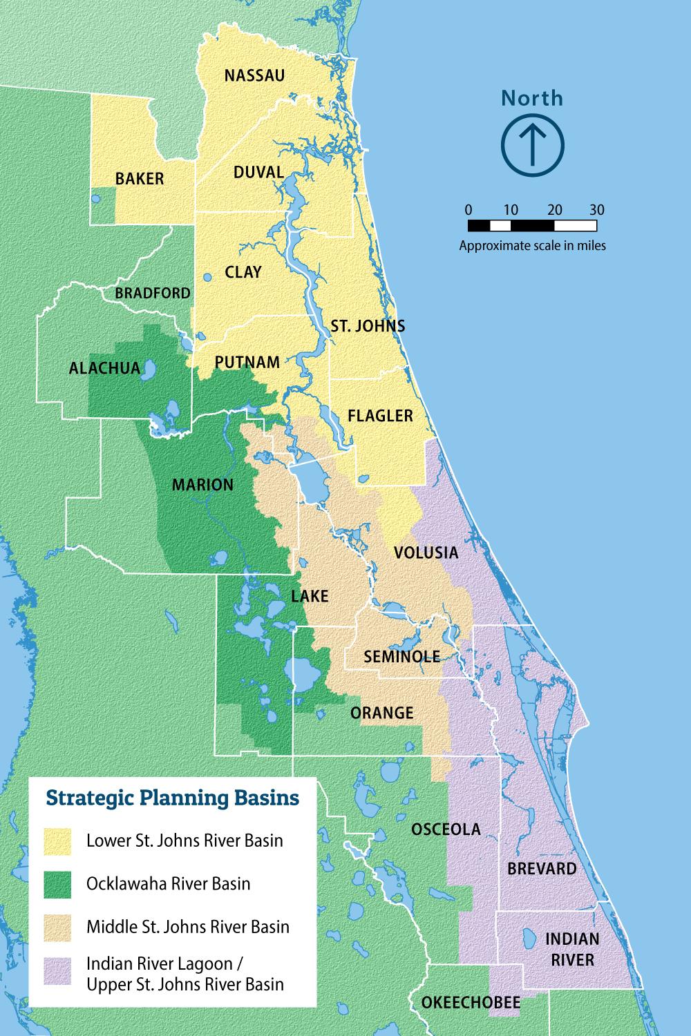 Map of the Strategic Planning Basins in the St Johns River Water Management District