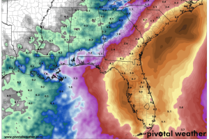 The seven-day rainfall forecast indicates that most of the St. Johns River Water Management District’s 18-county region can expect five or more inches of rain.