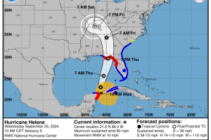 Map showing potential storm track and impacts