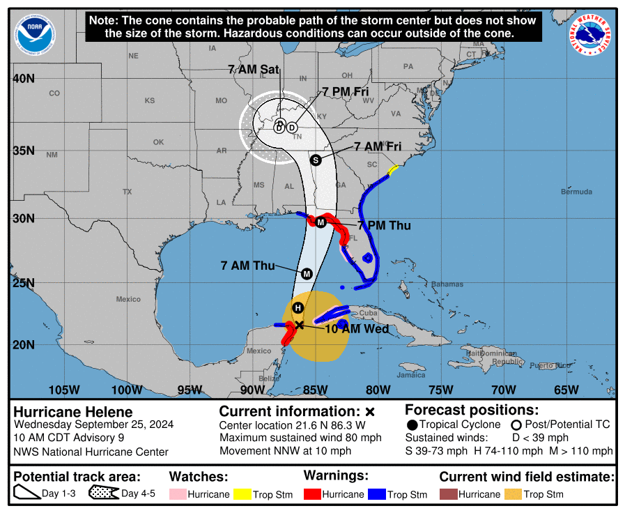 Map showing potential storm track and impacts