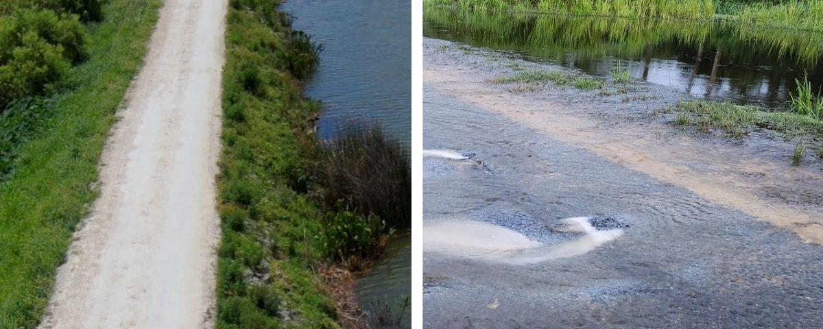 Water flooding over a road
