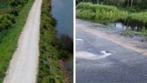 Water flooding over a road