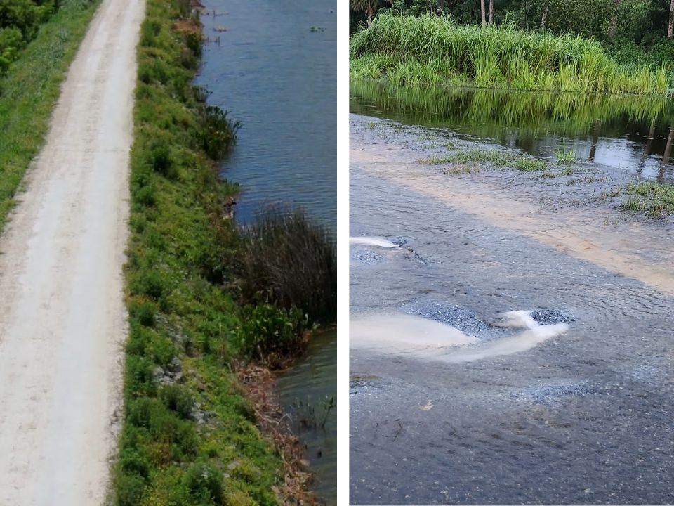 Water flooding over a road