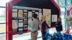 Kim Ponzio exploring a board with posters