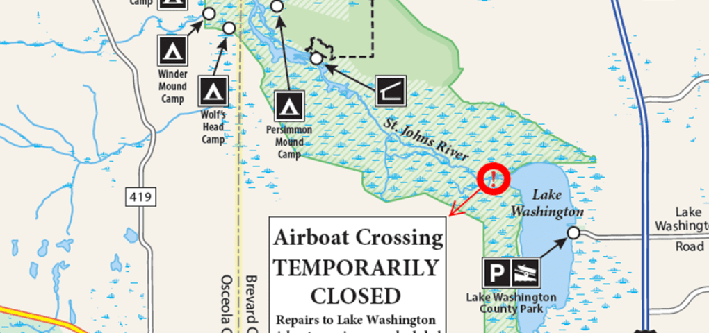 Map showing closure notice