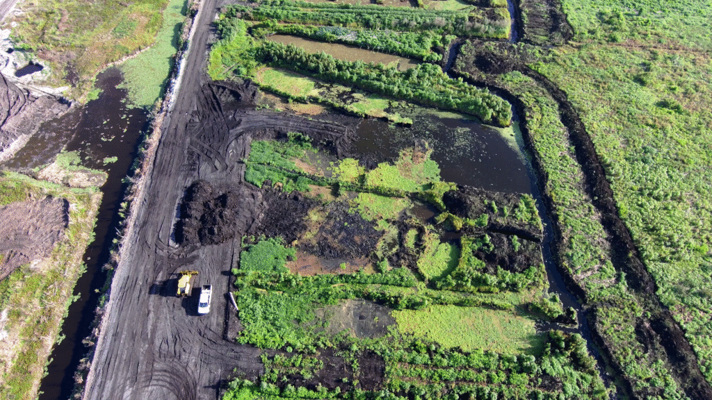 aerial image of Emeralda Marsh Conservation Area 5 peat removal process