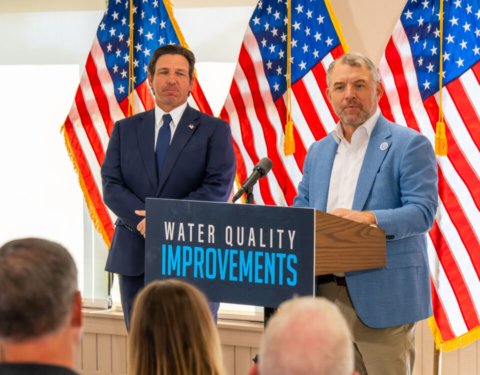 Rob Bradley speaking to the public with Florida Governor Ron DeSantis