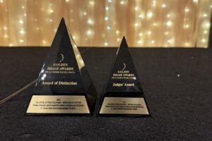 Two pyramid shaped trophies