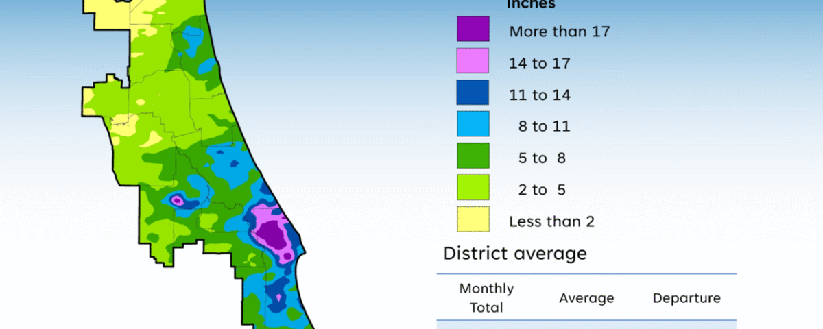 A map illustrates rainfall conditions in October across the St. Johns River Water Management District.