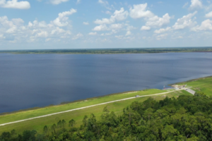 taylor-creek-reservoir Aerial view of reservoir and levee