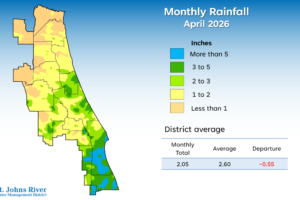 hydroreport A map illustrates rainfall conditions in April across the St. Johns River Water Management District.