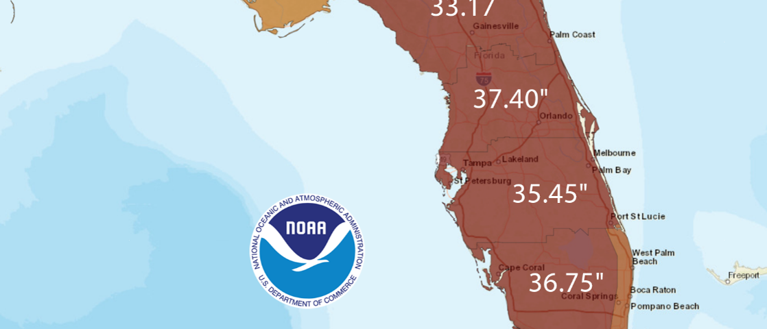 map of florida from NOAA showing rainfall levels needed