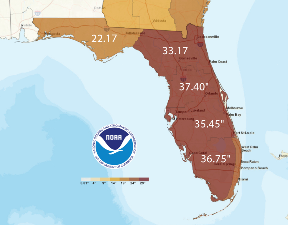 map of florida from NOAA showing rainfall levels needed