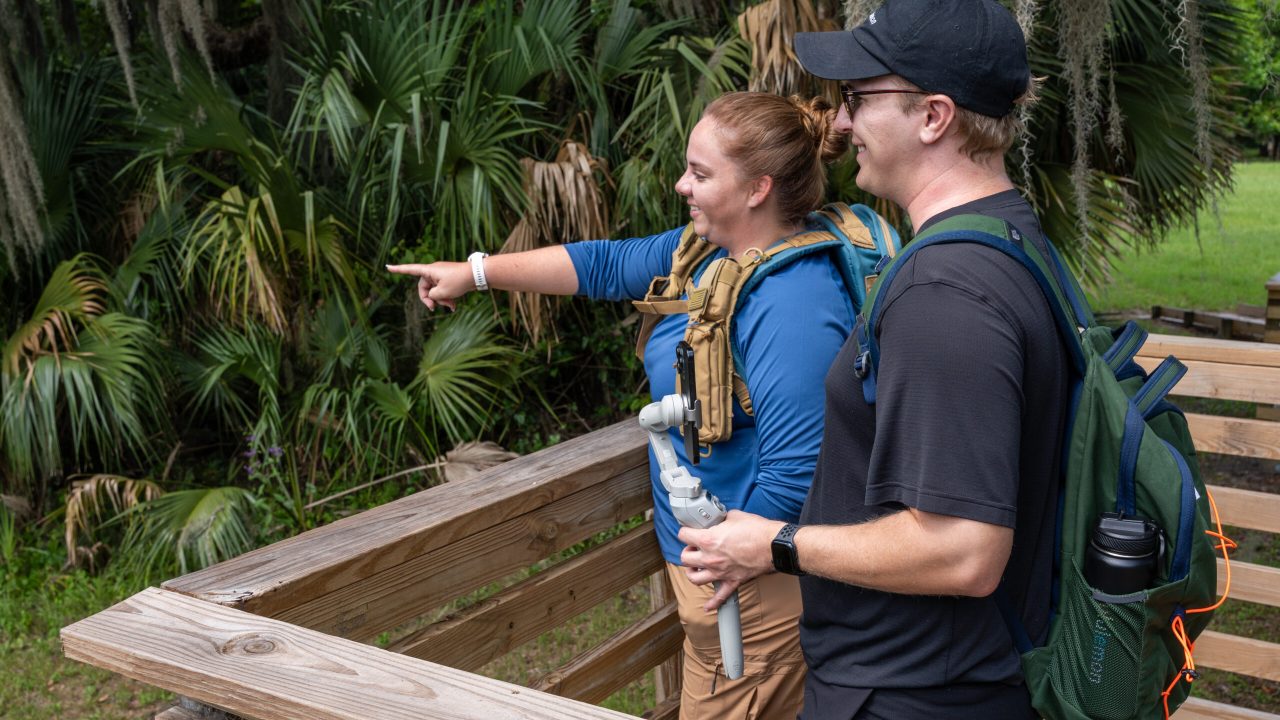 Observation tower at Orange Creek Restoration Area (staff in photo - Corey Finton, Chelsea Jarrell)