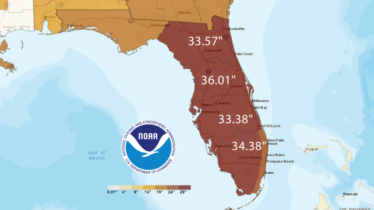 Source: National Centers for Environmental Information, NOAA The amount of rainfall shown above is what would be needed over the next three months to end the extreme drought conditions as of June 8, 2026.