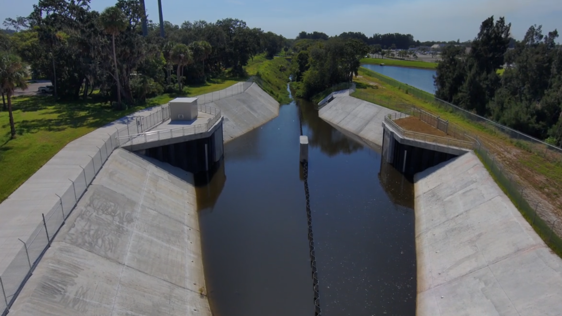 The newly completed weir at the Crane Creek project helps restore natural water flow, improve water quality, and reduce nutrients entering the Indian River Lagoon.
